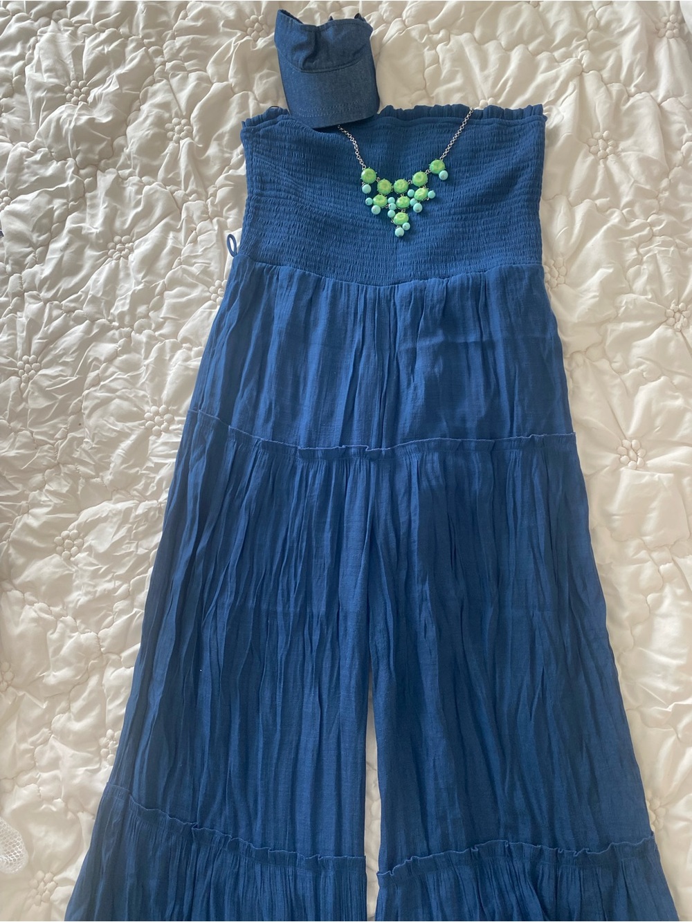 Navy Strapless Smocked Wide-Leg Jumpsuit